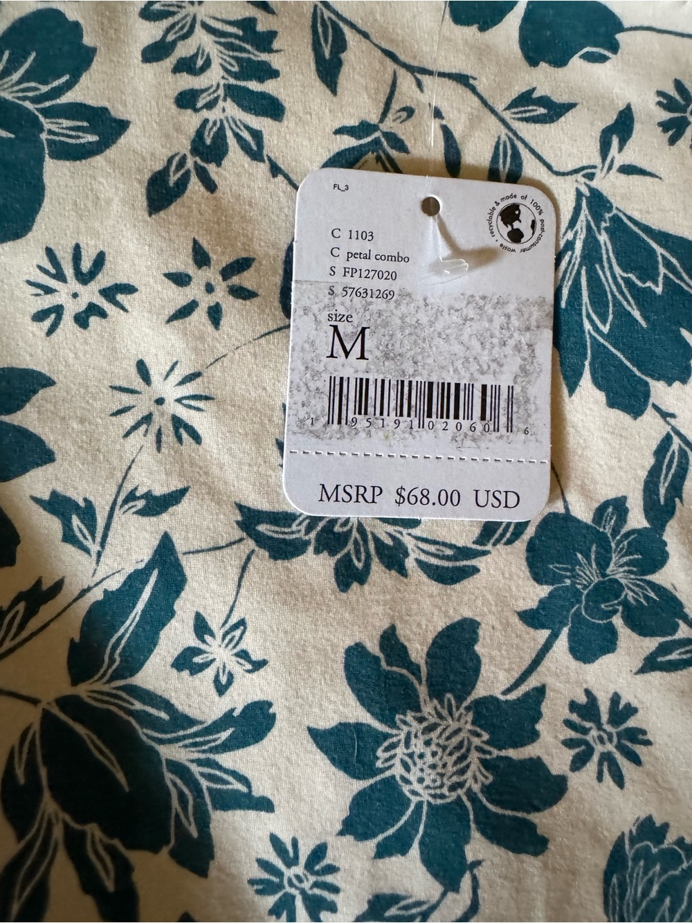 Free People Petal Combo One-Shoulder Floral bodysuit  in Teal and White - Picture 2 of 3
